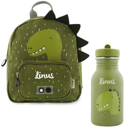 Mainely Personalisierbarer Kinder-Rucksack „Dino“ – verstellbare Träger & kinderfreundliche Reißverschlüsse – für Krippe & Kindergarten – mit Namen personalisiert – Trixie