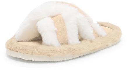 Alexis Leroy Pantuflas Punta Abierta Slippers Mujer Zapatillas de Felpa Caliente Invierno Marrón Claro 40-41 EU