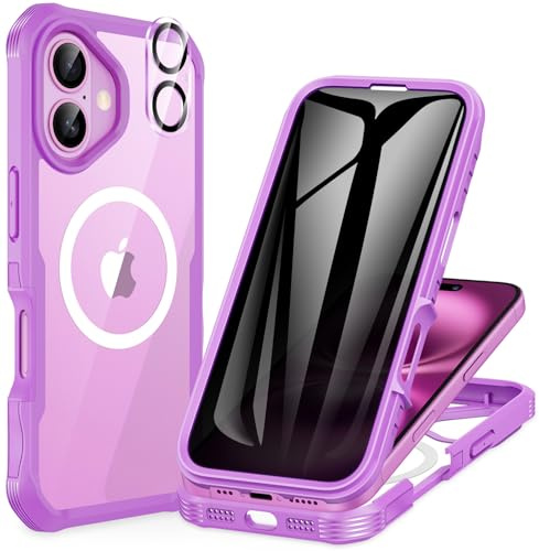 CENHUFO Sichtschutz Hülle für iPhone 16 Plus, Kompatibel mit MagSafe Eingebautem Privacy Panzerglas Displayschutz und Kameraschutz 360 Grad Handyhülle Magnetisch Schutzhülle Stoßfest Case - Rosé