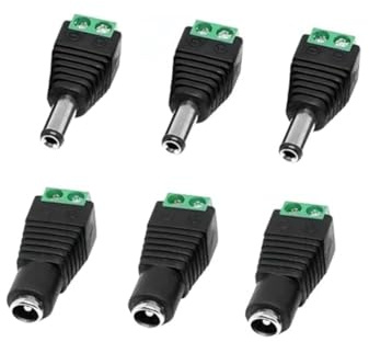 JZK 3 paia connettori per adattatori di alimentazione CC 5,5 mm x 2,1 mm, connettori a vite maschio femmina 12 V, adattatori per presa/spina CC per telecamera sicurezza CCTV, striscia luminosa a LED