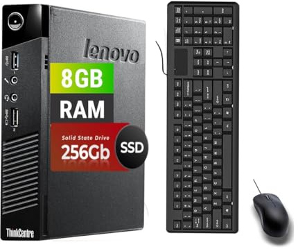 Lenovo ThinkCentre M93P Tiny PC de Bureau, Intel Core i5-4570T, 256GB SSD, 8GB RAM, Clavier QWERTY américain, Souris, USB WiFi, Windows 11 Pro(Reconditionné)