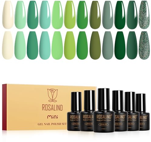 ROSALIND UV Nagellack Grün 12 Farben Grün Grasgrün Armeegrün Farbgel Gel | UV Nagellack Grün Soak Off Mini UV LED Gel Nail Polish für Gelnägel Maniküre Geschenkset