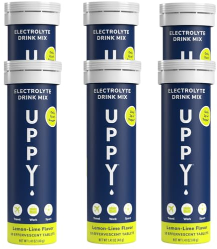 Uppy! Lemon-Lime Electrolyte Hydration Tablets – 60 Count (6 x10) – Dissolves in Water for Rapid Rehydration – For Travel, Sports & Festivals – Portable Electrolyte Wellness Drink