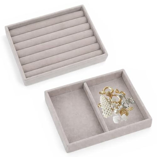 BAHME 2 Bandejas de Joyas Apilables, Organizador para Anillos y Pendientes, Estuche de Exhibición y Almacenamiento para Anillos y Pendientes, Ideal para Mujeres