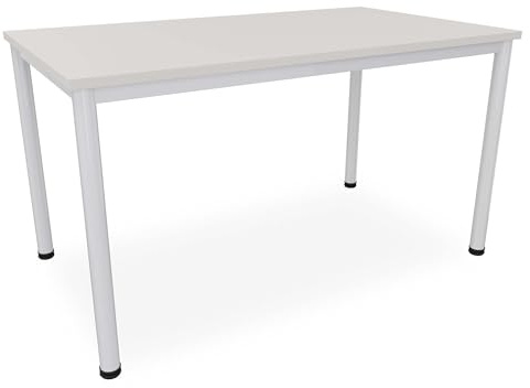 Schreibtisch Verschiedene Größen und Farben, Konferenztisch graues Metallgestell, Stabiler Besprechungstisch Arbeitstisch, Bürotisch hauseigene Fertigung (B: 140 cm x T: 80 cm, Lichtgrau)