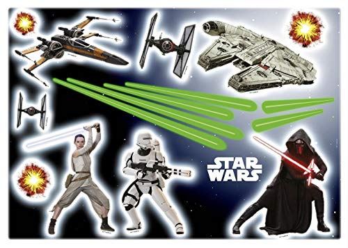 Komar Deco-Sticker STAR WARS | 50 x 70 cm | Wandtattoo, Wandbild, Wandsticker, Wandaufkleber, Millenium Falcon, T-65 X-Flügel, Rey, Kylo Ren, Kinderzimmer | 14029h