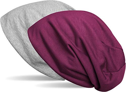 styleBREAKER Beanie Wendemütze in Unifarben, Slouch Mütze, leicht und weich, Longbeanie, Unisex 04024115, Farbe:Grau meliert/Violett