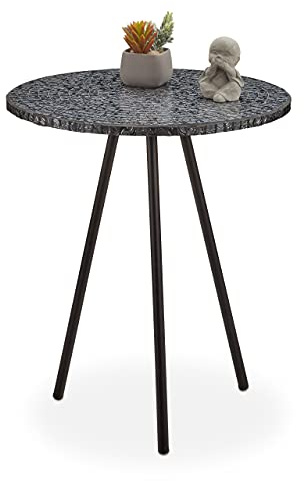 relaxdays Ronde mosaïque, d’appoint, Décorative, Table de Jardin, Fait Main, HxD: 50 x 41 x 16 cm, Noir, Fer, MDF, Verre, 50 x 41 x 41 cm