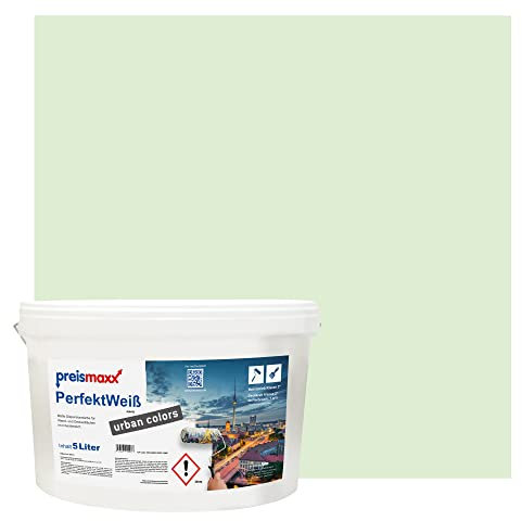 Preismaxx Perfektweiß urban colors, bunte Wandfarbe, grün, eisgrün, ice green 5L, Innenfarbe, hohe Deckkraft Klasse 2, matt