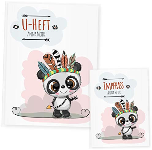 U Heft Hülle Set, Uheft Hülle & Impfpass Hülle Waldtiere, (Uheft Set personalisiert, Panda)