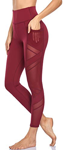 WE CUFFLLE Women's Mesh High Waist Leggings Yoga Pants with Pockets Tummy Control 4 Way Stretch Workout Yoga Leggings