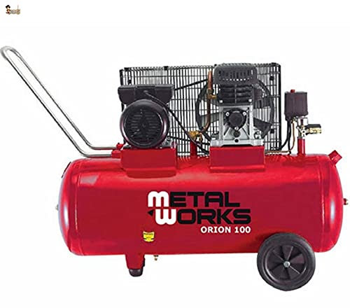 BricoLoco Professional Portable Air Compressor, 8 Bar Pressure, 3 HP Power, Tank 100 Litres. Belt Transmission!!! Low Rev. Two Cylinders.