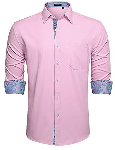 HISDERN Chemise Homme Manches Longues Business Regular Fit Chemises habillées boutonnées Longues avec Poche Coton Hommes