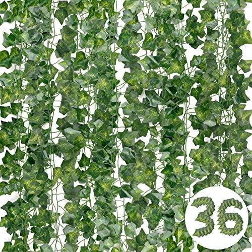 DazSpirit 36Pcs Ivy Garland Artificial, 252 Ft Artificial Ivy Vines, Fake Vines, Fake Leaves, Vines for Bedroom Aesthetic, for Wedding, Party, Home, Kitchen, Garden, Bedroom, Office, Wall Decoration
