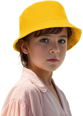 TopTie Sombrero de Sol Infantil Niños y Niñas 3-8 Años Gorro Pescador de Algodón Protección Solar UV Ligero para Playa Piscina y Exterior, Amarillo