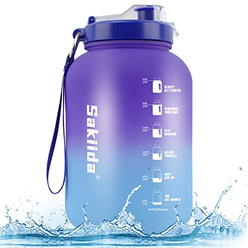 Sakiida 2.2 Liter Trinkflasche mit abnehmbarem Strohhalm & Griff & starkem Riemen - BPA freie Wasserflasche Kostenlose Krüge mit Zeitmarkierungen für Wandern Fitness Outdoor-Sport