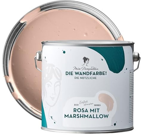 MissPompadour abwaschbare Wandfarbe Rosa mit Marshmallow 2,5L - hohe Deckkraft & Ergiebigkeit - matte, scheuerbeständige Innenfarbe - geruchsarm, wasserbasiert, atmungsaktiv - Die Nützliche