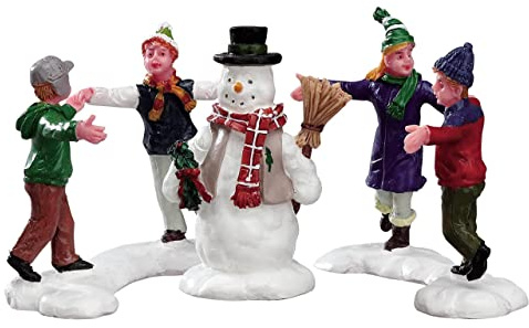 Magie di Natale Cerchio Attorno al Pupazzo di Neve‎ Personaggi per Villaggio di Natale in Poliresina‎