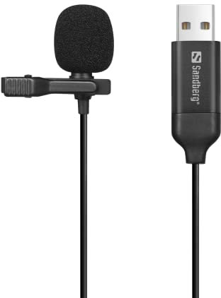Sandberg Streamer USB Clip Microphone, Microphone Pince-Cravate Omnidirectionnel Pour Ordinateur Portable, USB A, Plug & Play, Pour Diffuser Des Réunions En Ligne Gaming Enregistrement Vidéo Streaming