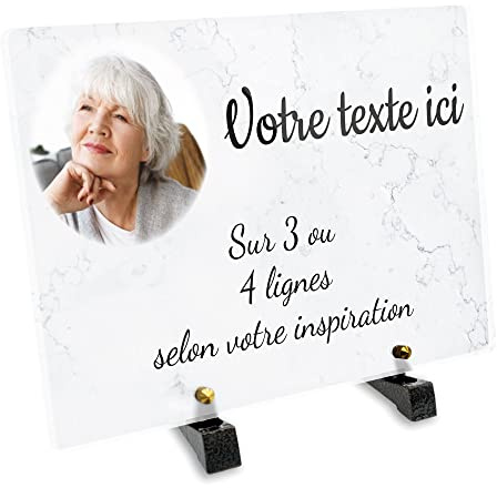 OCAP-FUNERAIRE.COM Grablett, rechteckig, mit Foto, personalisierbar, aus Plexiglas, Motiv Marmor, verschiedene Größen, Dicke 6 mm, personalisierbar auf mehrere Linien, 30 x 20 cm