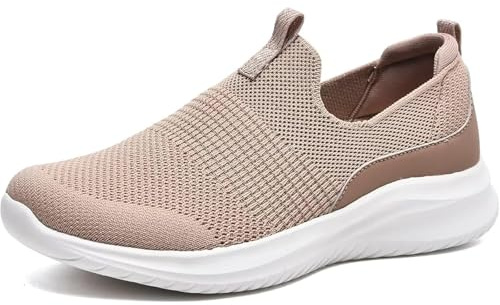 TIOSEBON Women's Walking Tennis Shoes Knit Slip on Mesh Comfortable Sneaker 2229 Light Brown US 9