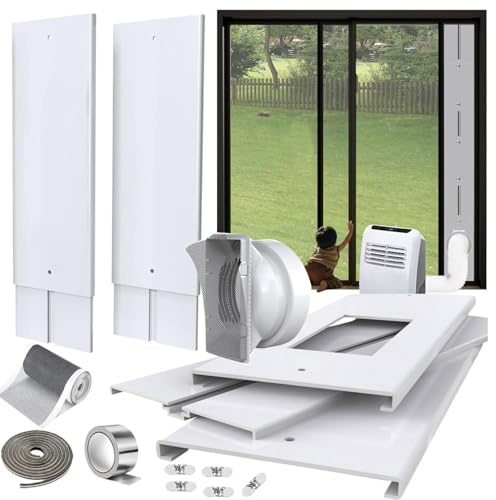 Gulrear Max 105 Sliding Door AC Vent Kit with Filter Screen & 2 weather strippings Energy Saving Airtight Universal 5.0/5.9 Inch AC Hose Coupler Portable AC Balcony Door/Window Seal Plates kit