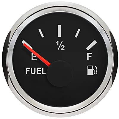 ELING Indicador de nivel de combustible 52 mm 0-90 ohm con retroiluminación roja universal para coche camión yate 12 V 24 V impermeable (negro y acero inoxidable)
