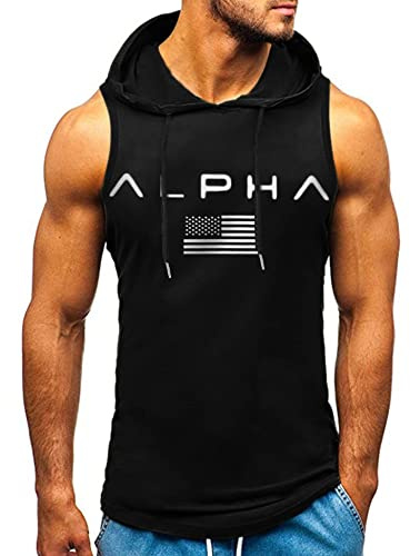 HOTCAT, canotta da uomo, canottiera muscolare con cappuccio senza maniche, canotta da allenamento sportivo, top fitness, sottoveste, pullover con cappuccio, Nero 05., XXL