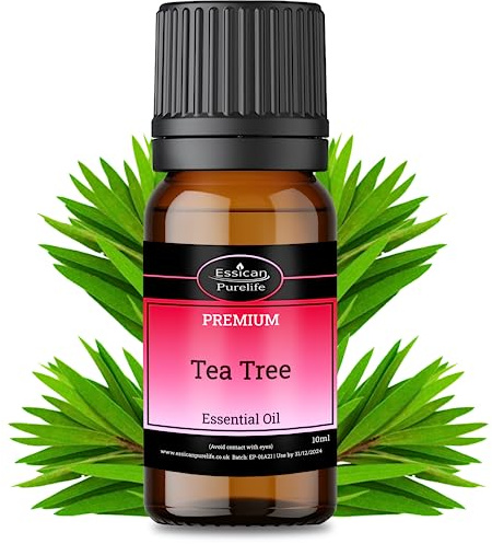 Essican Purelife Tea Tree Essential Oils for Skin & Nails Glass Bottle 10ml | 100% Pure Essential Oil, Tea Tree, Skin and Nails, Itchy Scalp, Scalp Health, Aromatherapy, Candle Making, Deeply Nourishing