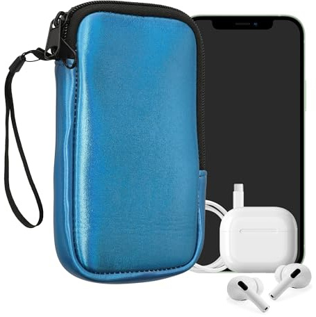 kwmobile Handytasche für Smartphones XL - 6,7/6,8 - Neopren Handy Hülle Metallic Karibikblau - Handy Tasche 17,2 x 8,4 cm Innenmaße
