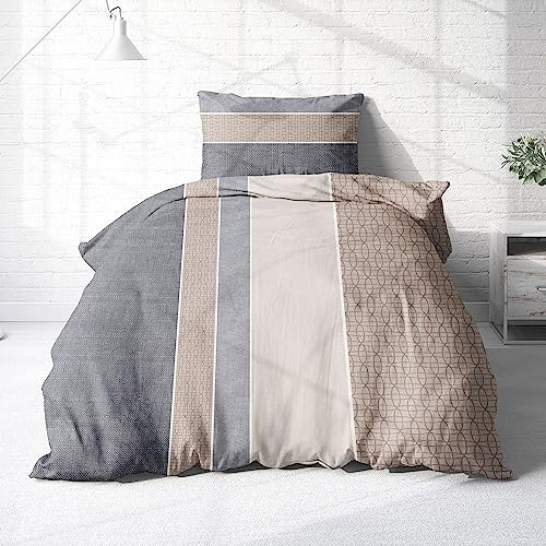 Träumschön Biber Bettwäsche Set 2tlg 135x200 cm + 80x80 cm – Flauschige Flanell Winterbettwäsche Braun – Weiche Bettwäsche zu Weihnachten - Atmungsaktiv, Warm & Hautfreundlich - 100% Baumwolle