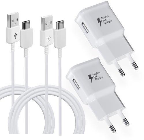 2-Pack USB Ladegerät mit Ladekabel Kompatibel mit Samsung Galaxy A13,A14,A51,A52,A53,A33,A40,A30,A20e,S21,S20,S10,S9,S8 Plus,Z Flip3,Z Fold3, Note 8/9, Ersatz-Original Schnellladegerät Ladeadapter