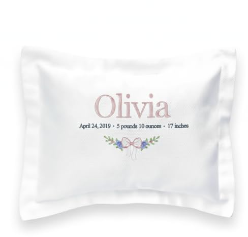 Nursery Decorative Pillow, Hand Embroidered Baby Name Pillow for Girl, Monogrammed Gift, New Parents Gift, Cotton Pillow, Floral Personalized Cotton Pillow for Girls