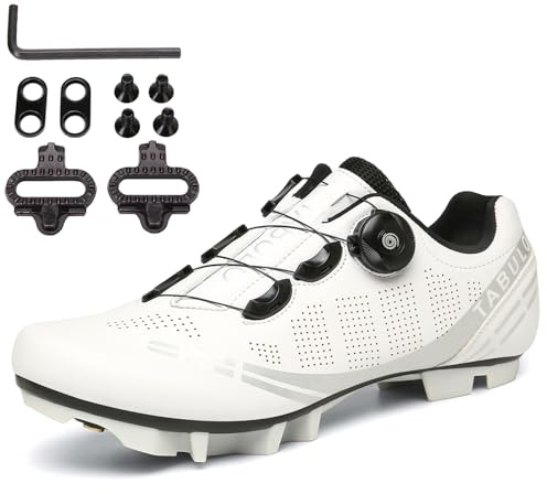PENXZT Fahrradschuhe Herren Damen MTB Mountainbike Schuhe Kompatibel mit SPD 2 Bolzen -Pedalen mit Stollen, Mountainbikeschuhe für den Outdoor,Weiß,43 EU