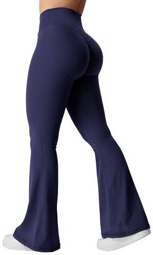 YEOREO Flare Scrunch Leggings for Women V Cross 31.5 Gym Yoga Pants Navy M