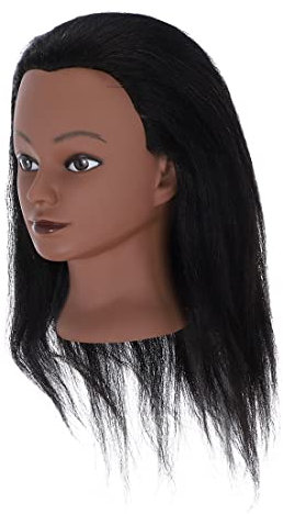 Perücken Schaufensterpuppenkopf 40,6 cm lang Kunstfaser Haarstyling-Trainingskopf Gliederpuppe Kosmetologie Puppenkopf Haar mit Klemmhalter Perücke (Black, One Size)