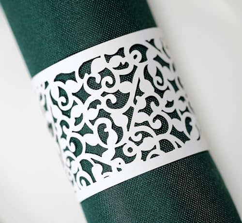 50 Stück Serviettenringe,Papier Serviettenringe Weihnachten Blatt Rebe Serviette Ringe 3D Laser geschnittene Serviettenschnallen Band für Hochzeiten,Partys,Servietten,Tischdekoration,Restaurant-Weiße
