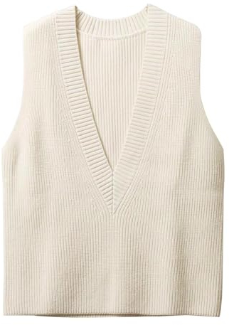 Wowcarbazole Women's Sweater Vest V Neck Pullover Knitwear Tank Top Trendy Sleeveless Sweater Fall 2024(Off-White-XL)
