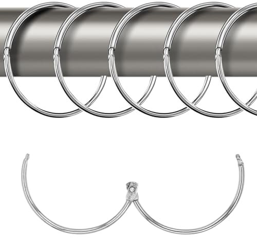 20 Anelli per Tende da Aprire, 50 mm, Circolare della Tenda della Doccia Anello, Anelli Con Gancio in Metallo per Tende della Doccia per tende e aste per tende (argento)