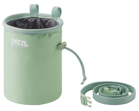 PETZL - Runder Chalkbag BANDI - mit zentralem Kordelzug und Kordelstopper, Jade Green, doppelter Bürstenhalter aus Textilgewebe