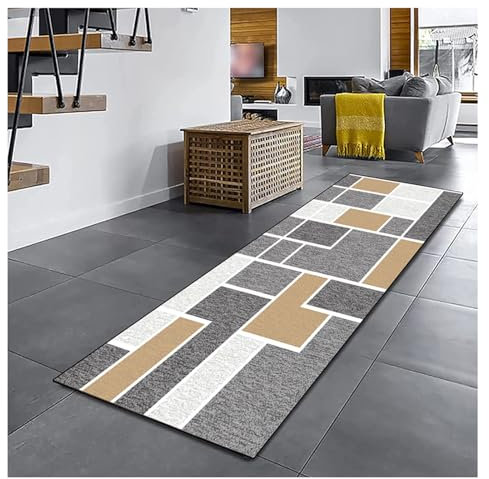 Siunwdiy Modern Läufer Flur Küche Waschbar rutschfest Grau weiß Lang Küchenteppich 140X260CM Flurteppich Teppich Fur Korridor Wohnzimmer Schlafzimmer Meterware Anpassbar