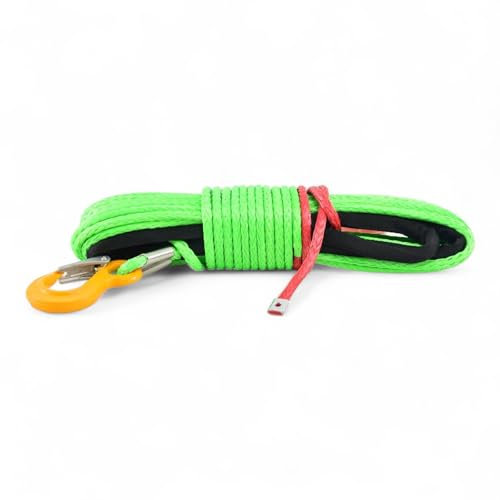 8MM Ultra-Durable UHMWPE Winch Rope Set - 6900 KG Break Load, 30M, Protective Sleeve & Hook Included (Lime)
