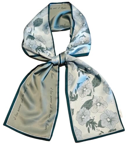 GIMIRO Écharpe en satin de soie double couche 150 x 16 cm avec fleurs nouées pour blazer, manteau, robe