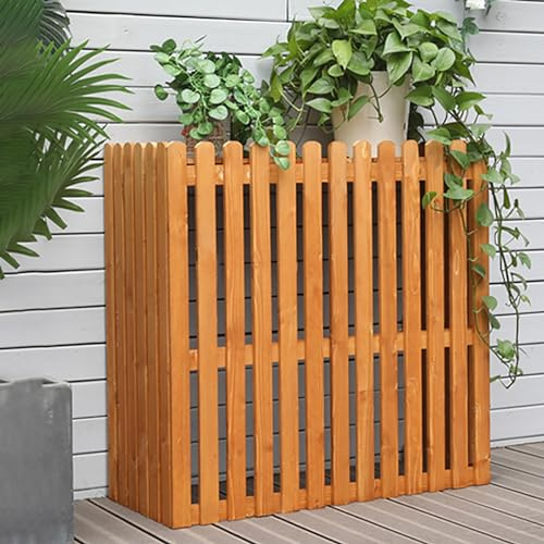 Massivholz Gitter Klimaanlagen Zaun Für Außengeräte, Verkleidung Klimaanlage Außengerät,Holz Klimaanlage Sichtschutz Zäune,Wasserdicht/Balkon Pflanzen Blumenständer(Color:Giallo,Size:105*45*95cm)