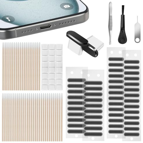 AXFEE Adhesivos para Rejilla de Altavoz de Móvil, Kit de 108 Unidades-B | Protectores de Calcomanías a Prueba de Polvo, Tapón Antipolvo para Altavoz, con 2pcs Puerto de Carga USB C Tapón Antipolvo