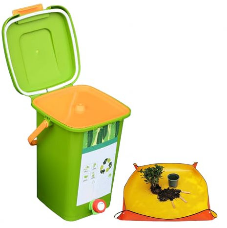 avec Robinet pour Collecter Le Liquide De Compost Composteur De Jardin 8L/10L/15L/20L Facile à Nettoyer avec Le Couvercle D'étanchéité Composteur Balcon,Style3(15L)-2Set