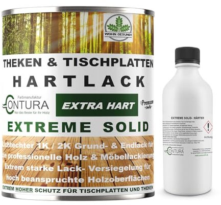 Contura Hartlack 2K Lack Thekenlack Seidenmatt Tischplattenlack Theken Holzlack Klarlack Set mit Härter Contura Zweikomponenten Lack farblos (Transparent, 750ml.)