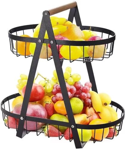 3Tier Fruit Basket Stand with Detachable Vegetable Rack Fruit Bowl Holder for Kitchen Counter Perfect for Organizing Fruits Vegetables Snacks Ideal for Home Office and Dining Room