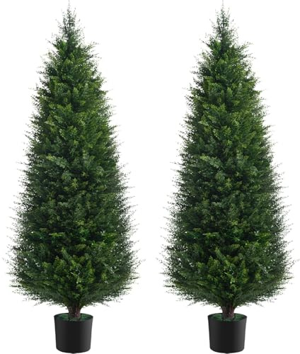 Chillchard Due alberi di cedro artificiale da 1,2 m, per esterni, 122 cm, pino finto cipresso in vaso, cespugli finti resistenti ai raggi UV, per decorazione di verande e patio