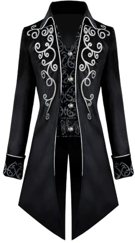 YORDET Steampunk, cappotto da uomo con frack gotico, retrò, medievale, rinascimentale, gonna vittoriana, costume per cosplay di Halloween (Nero, S)